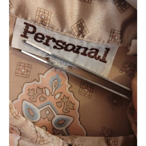Vintage 70s Personal Silky Satin Blouse Size 8 Retro Romantic Kitschy Geometric - Picture 5 of 8